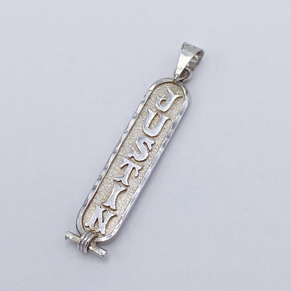 Sterling Silver 925 Egyptian Cartouche Hieroglyphics Charm Pendant "JUSTIN" - Picture 6 of 6